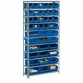 Global Industrial Steel Open Shelving with 28 Blue Plastic Stacking Bins 10 Shelves, 36x18x73 603256BL